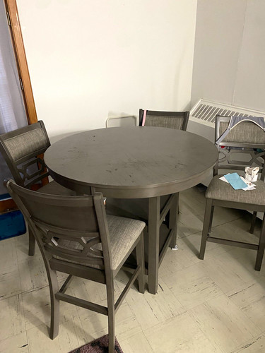 Gray wood round dining - wood,